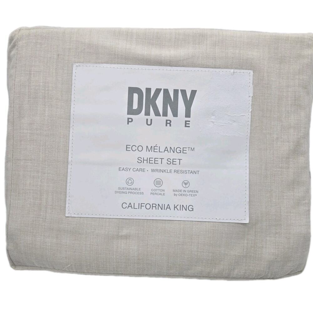 DKNY Pure California King Sheet Set 4pc Eco Melange BEIGE ECRU NEW Cotton/Poly